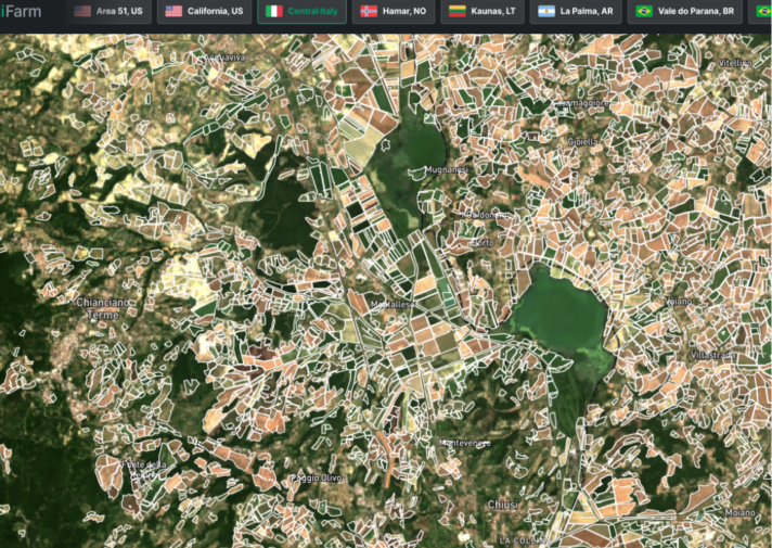 Shows application of the DigiFarm technologies to show field boundaries 