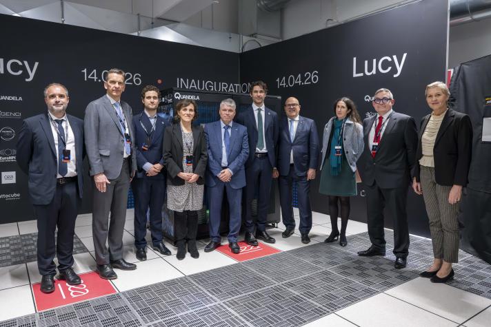 group of officials in front of Lucy quantum computer
