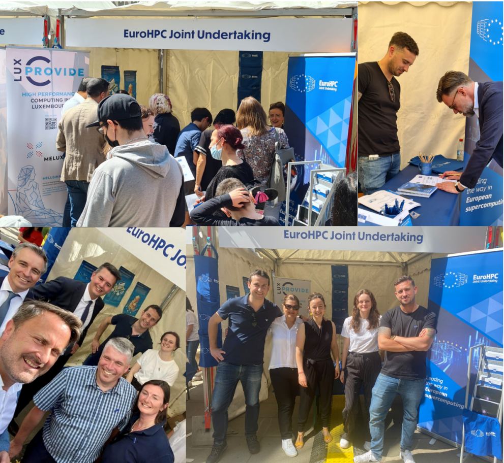 pictures of the EuroHPC JU Stand with Prime Minister Xavier Bettel and Economy Minister Franz Fayot