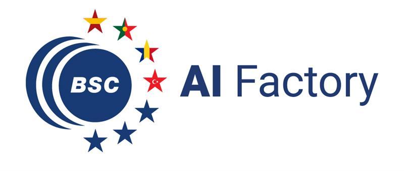 logo of the BSC AI Factory including the flag of Spain and the partners of the initiative: Portugal, Turkey and Romania