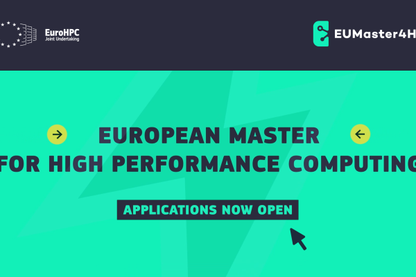 Visual with the logos of the EuroHPC JU and the EUMaster4HPC announcing that applications are open now.