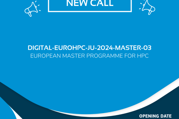 Visual announcing the launch of the call DIGITAL-EUROHPC-JU-2024-MASTER-03 with the opening and closing dates.